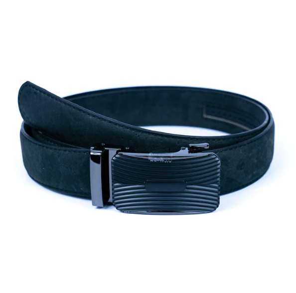 A black cork no-hole belt with a visible buckle.